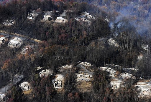 In this Tuesday, Nov. 29, 2016, file photo, smoke rises from destroyed homes, many burned down to the foundation, the day after a wildfire that hit Gatlinburg, Tenn. Experts said that escaping a fire-filled forest, as thousands did Nov. 28 in the Great Smoky Mountains, can be more traumatic than disasters such as hurricanes, floods or earthquakes. One reason: Flames that scorched neighborhoods in the Gatlinburg, Tenn., area spread so rapidly that people had no time to brace for it. (Paul Efird/Knoxville News Sentinel via AP, File)
