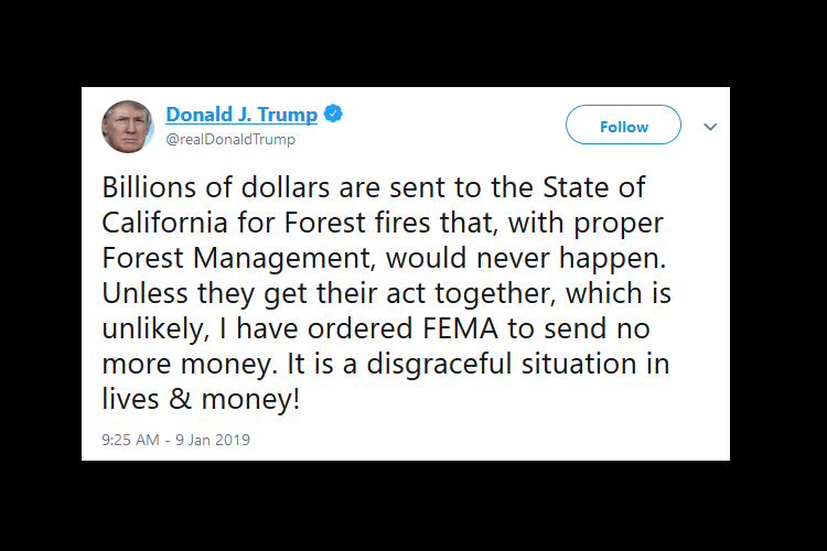 President Threatens to Withhold FEMA Money for California