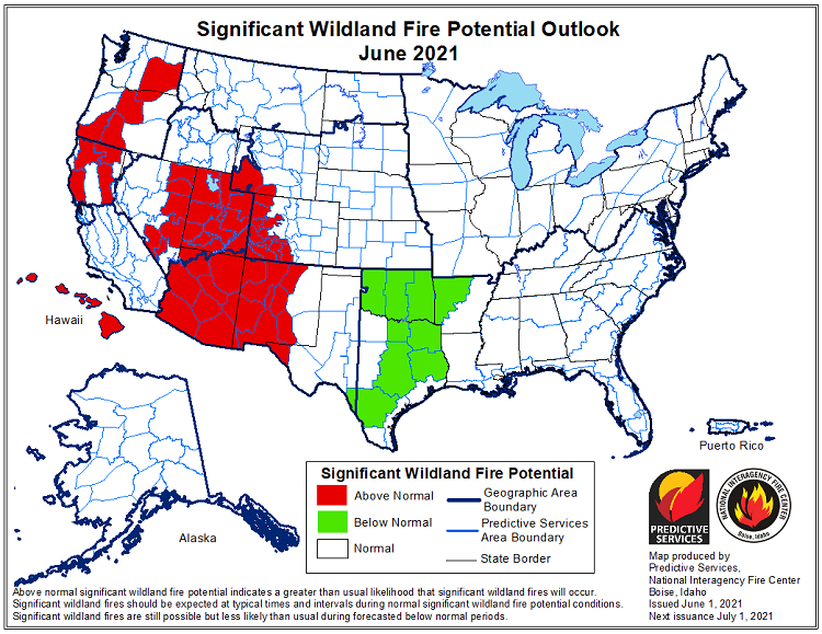 NIFC: Significant Wildland Fire Potential Outlook, June 2021
