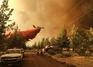 Aircraft makes drop on wildland fire